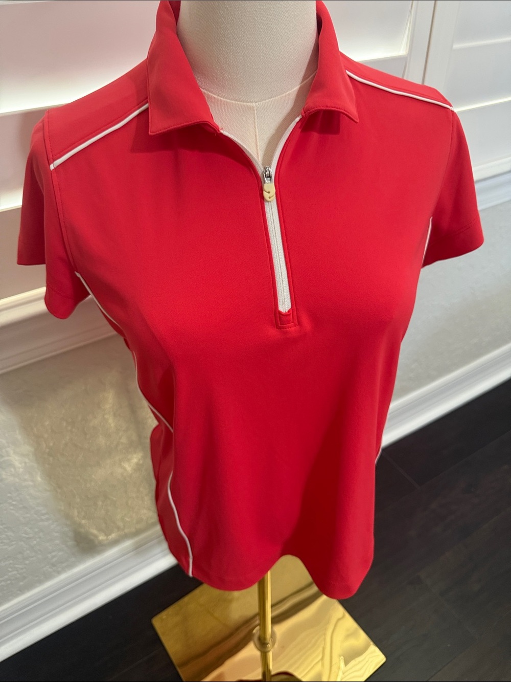 Slazenger Women’s Red Short-Sleeve Zip Polo with White Piping
